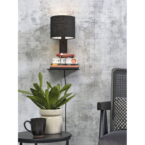 Good&Mojo Wandlamp Andes bamboe zw. plank/kap 18x15cm ecolin. zw. / let op: geen USB