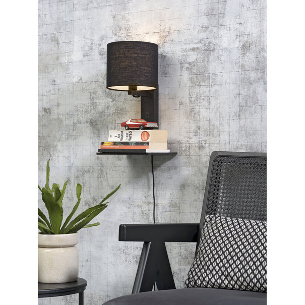 Good&Mojo Wandlamp Andes bamboe zw. plank/kap 18x15cm ecolin. zw. / let op: geen USB