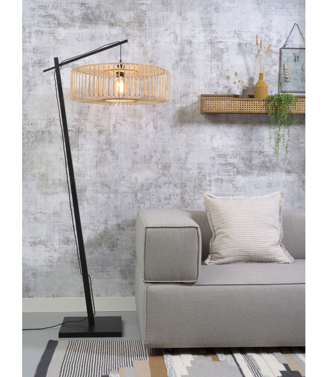 Vloerlamp BROMO bamboe zwart met lampenkap in 2 maten