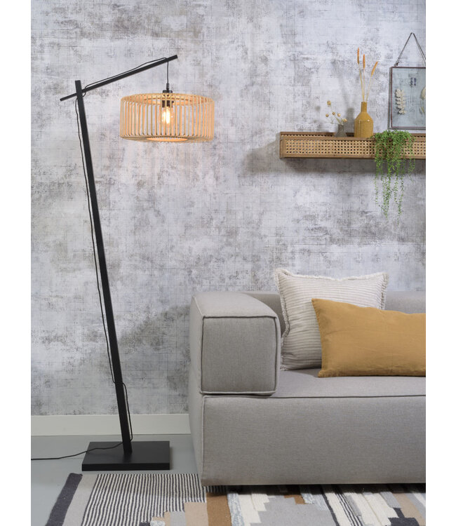 Vloerlamp BROMO bamboe zwart met lampenkap in 2 maten