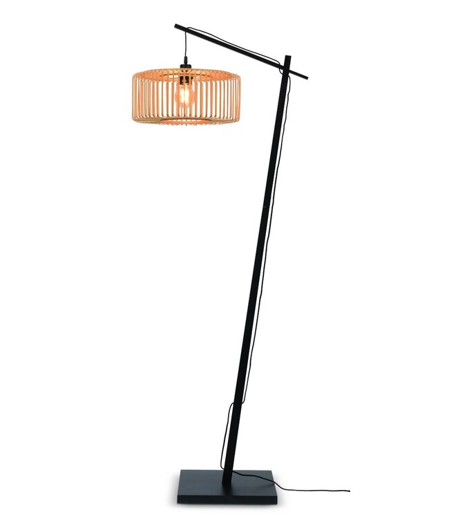 Vloerlamp BROMO bamboe zwart met lampenkap in 2 maten