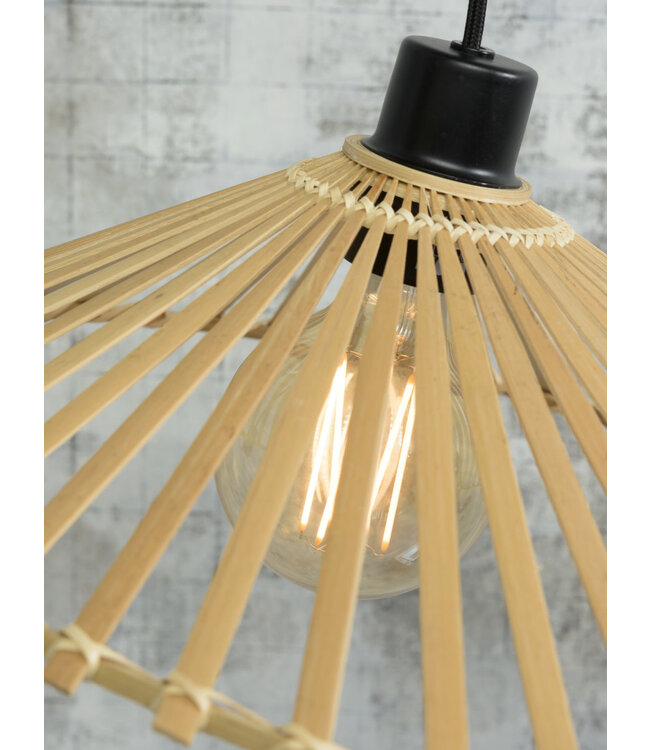 Hanglamp BROMO bamboe naturel met asymmetrische lampenkap in 3 maten