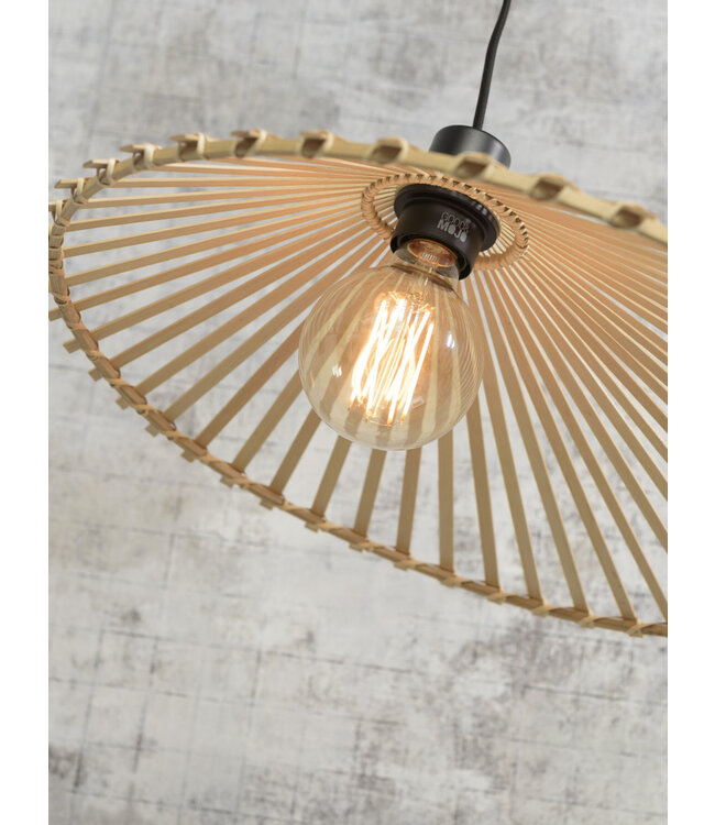 Hanglamp BROMO bamboe naturel met asymmetrische lampenkap in 3 maten