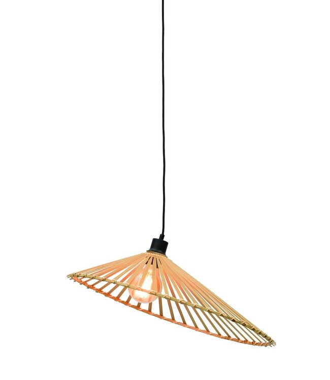 Hanglamp BROMO bamboe naturel met asymmetrische lampenkap in 3 maten