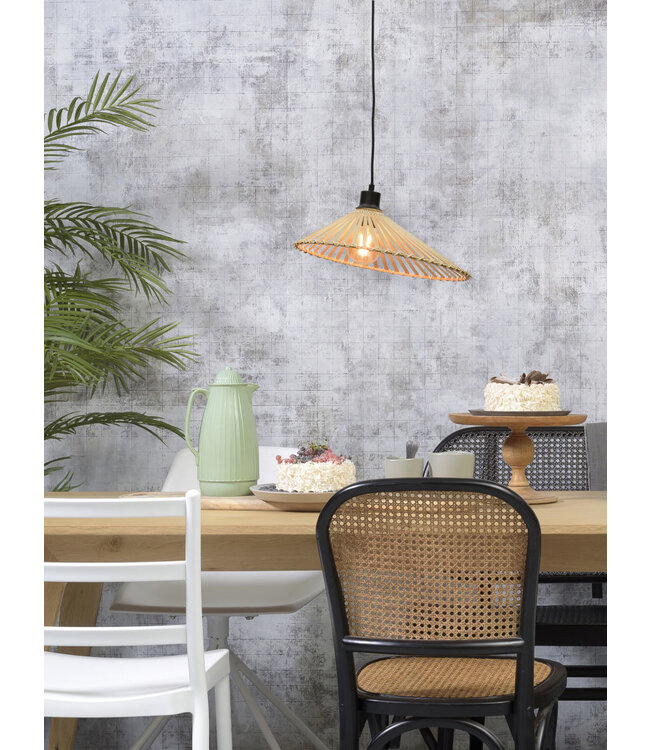 Hanglamp BROMO bamboe naturel met asymmetrische lampenkap in 3 maten