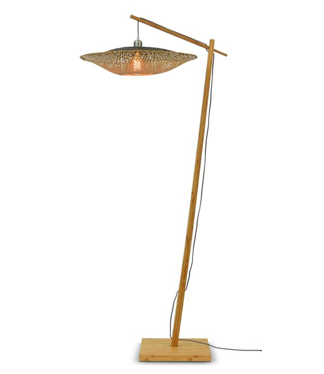 Vloerlamp KALIMANTAN met vaste arm in zwart en naturel
