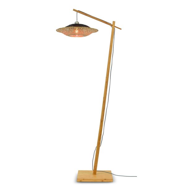 Good&Mojo Vloerlamp KALIMANTAN met vaste arm in zwart en naturel