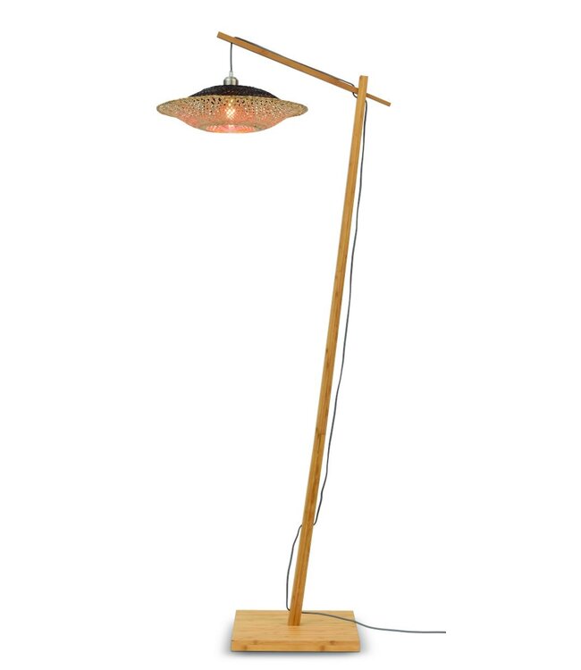 Vloerlamp KALIMANTAN met vaste arm in zwart en naturel