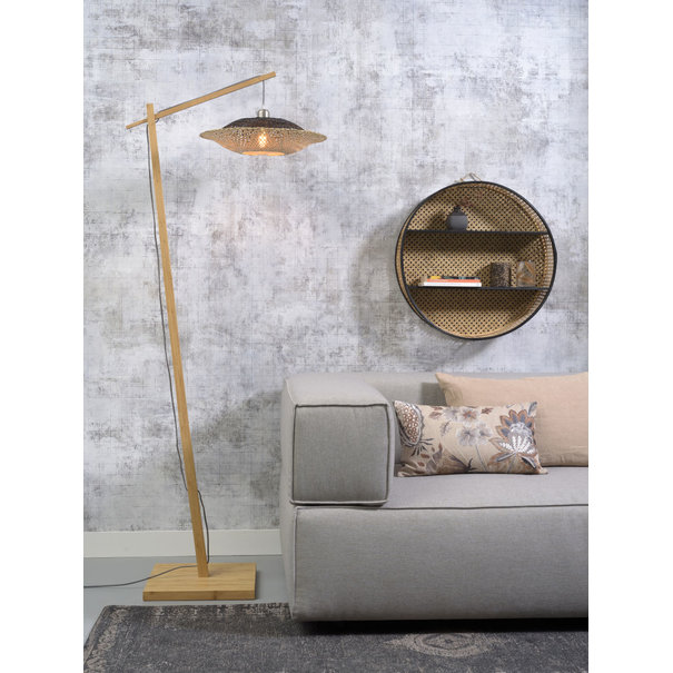 Good&Mojo Vloerlamp KALIMANTAN met vaste arm in zwart en naturel