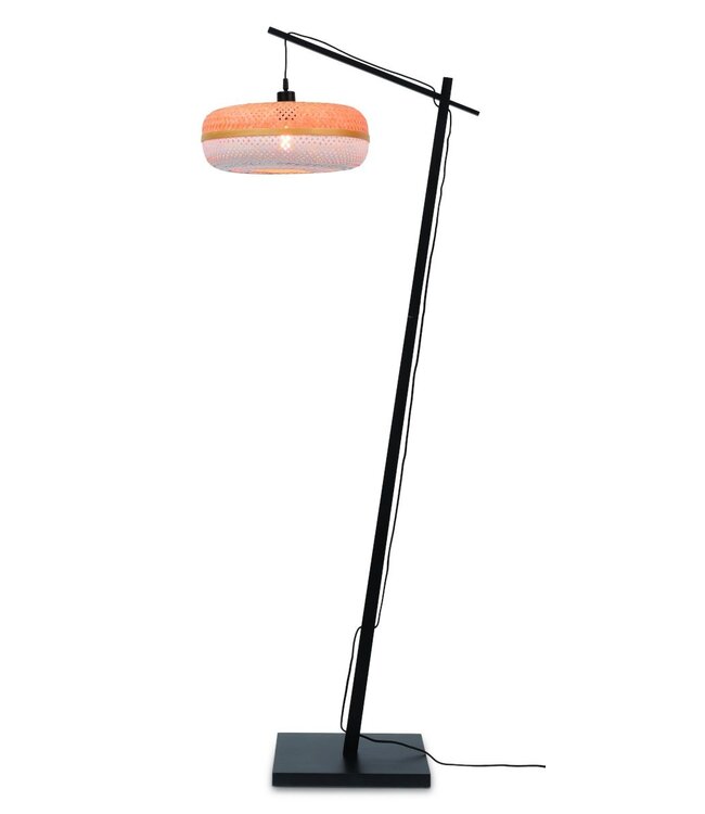Vloerlamp PALAWAN bamboe zwart met lampenkap in 2 maten