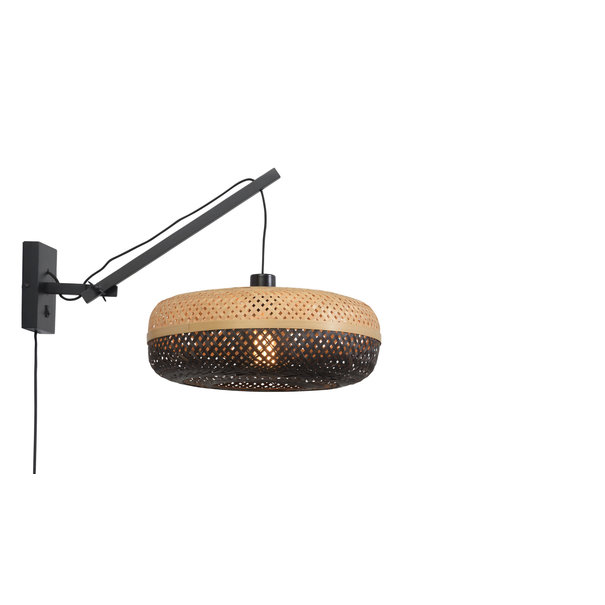 Good&Mojo Wandlamp Palawan bamboe zwart met arm Small