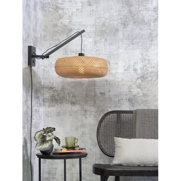 Good&Mojo Wandlamp Palawan bamboe zwart met arm Small