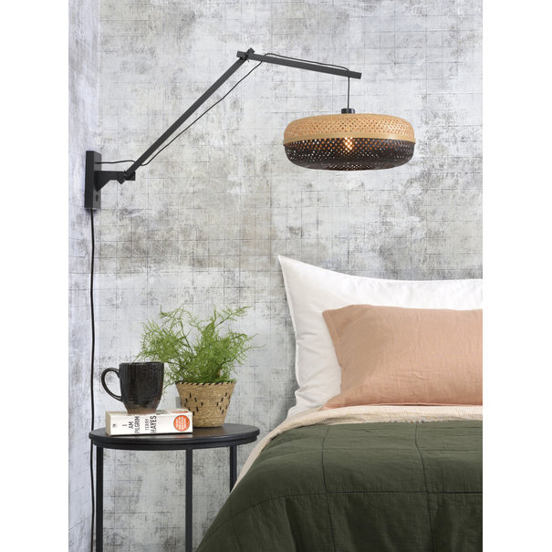 Good&Mojo Wandlamp Palawan bamboe zwart met arm Large