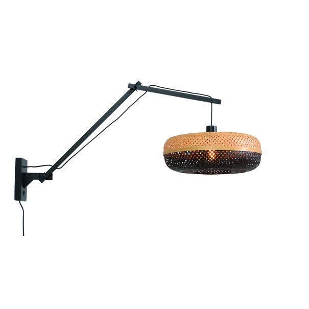 Good&Mojo Wandlamp Palawan bamboe zwart met arm Large