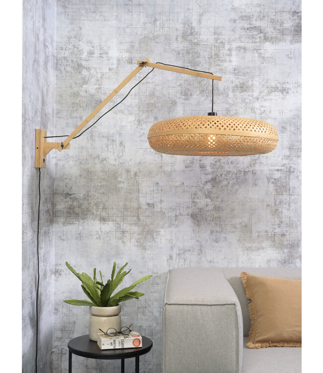 Wandlamp Palawan bamboe naturel met arm Large
