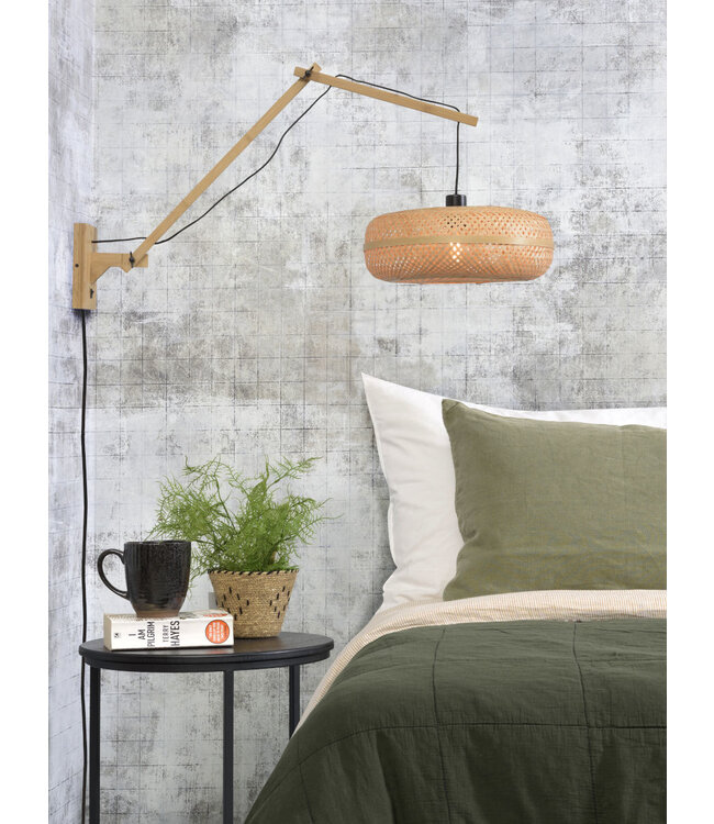 Wandlamp Palawan bamboe naturel met arm Large