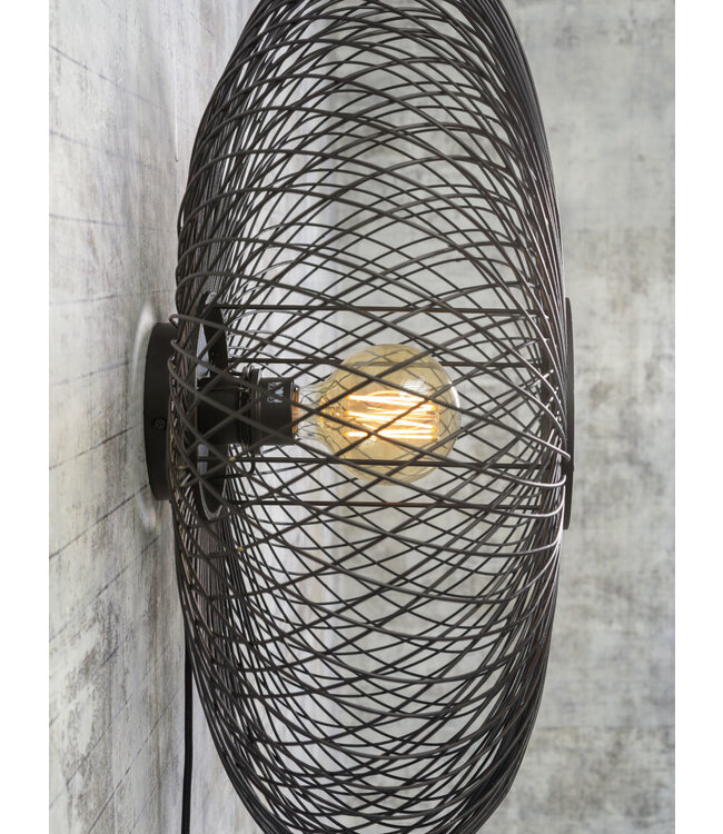 Wandlamp Cango bamboe rond in zwart of naturel maat L