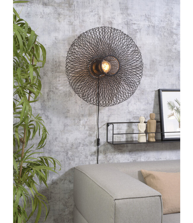 Wandlamp Cango bamboe rond in zwart of naturel maat L