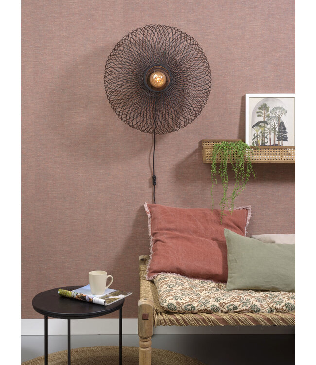 Wandlamp Cango bamboe rond in zwart of naturel maat L