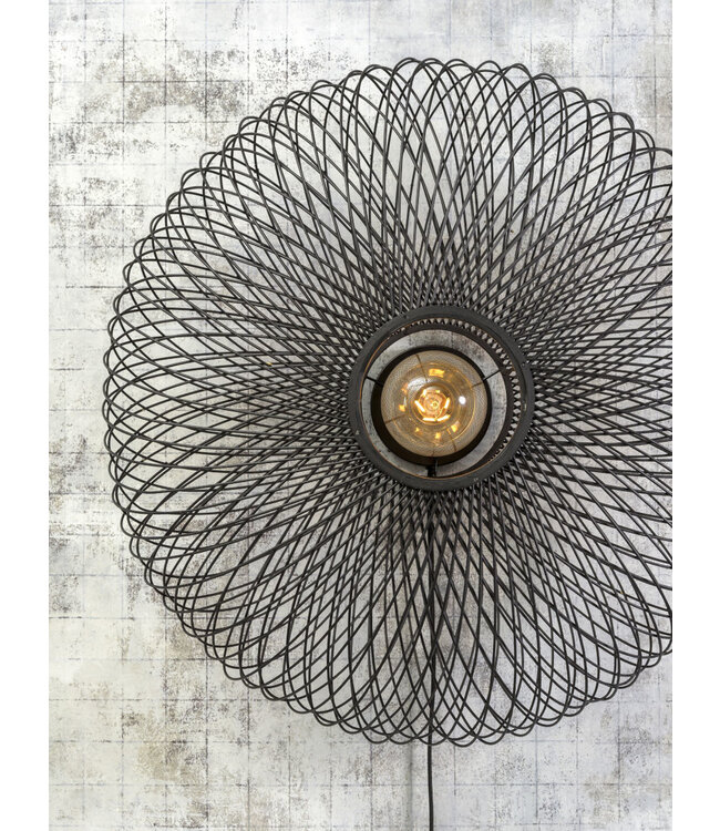 Wandlamp Cango bamboe rond in zwart of naturel maat L