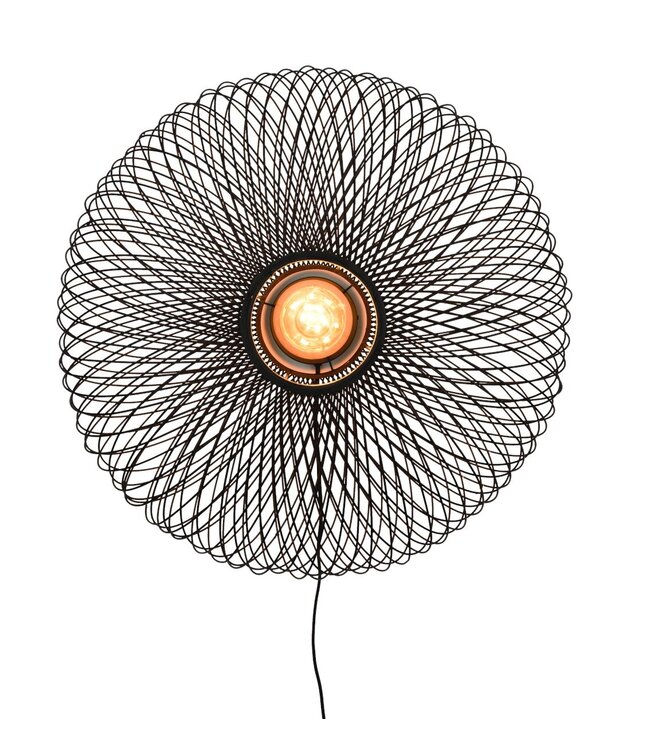 Wandlamp Cango bamboe rond in zwart of naturel maat L