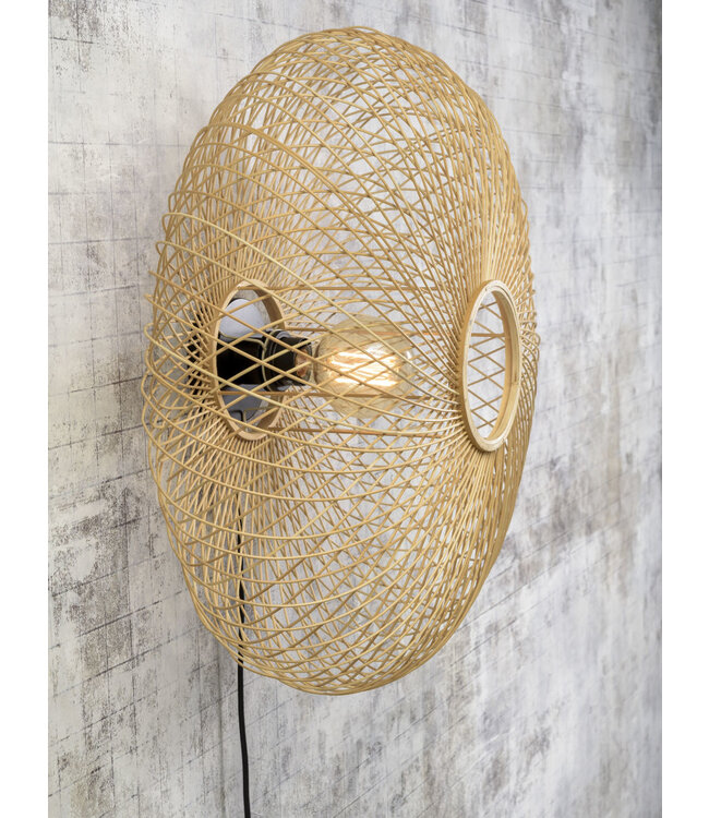 Wandlamp Cango bamboe rond in zwart of naturel maat L