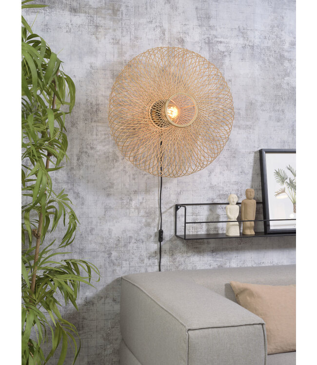 Wandlamp Cango bamboe rond in zwart of naturel maat L