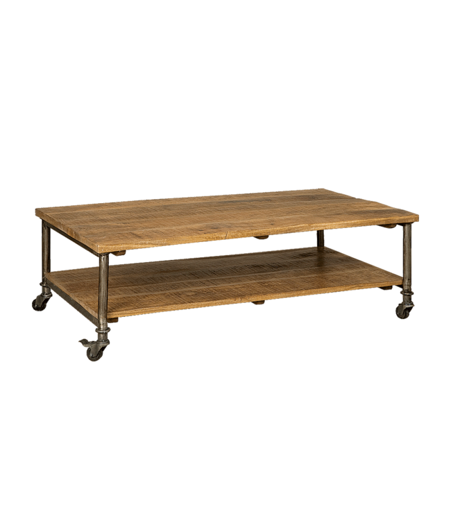 Renew Salontafel met wieltjes, mangohouten blad en metalen frame