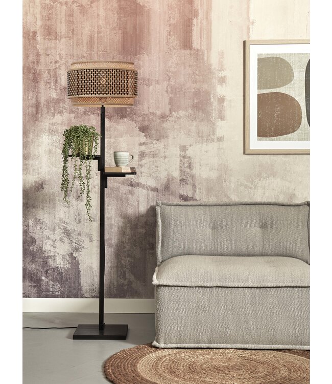 Vloerlamp Bhutan bamboe met plankjes