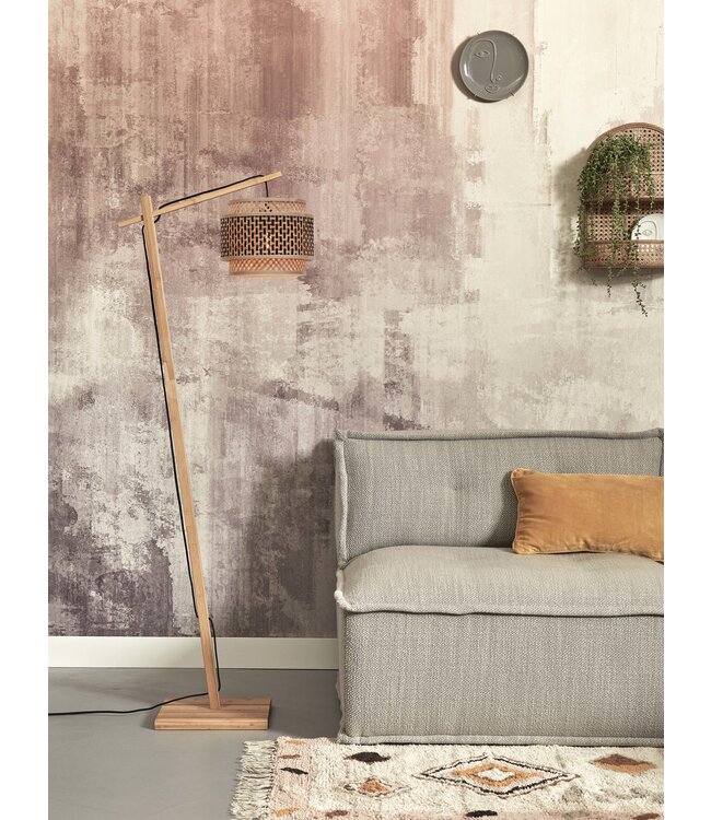 Vloerlamp Bhutan bamboe met korte arm, in 3 maten