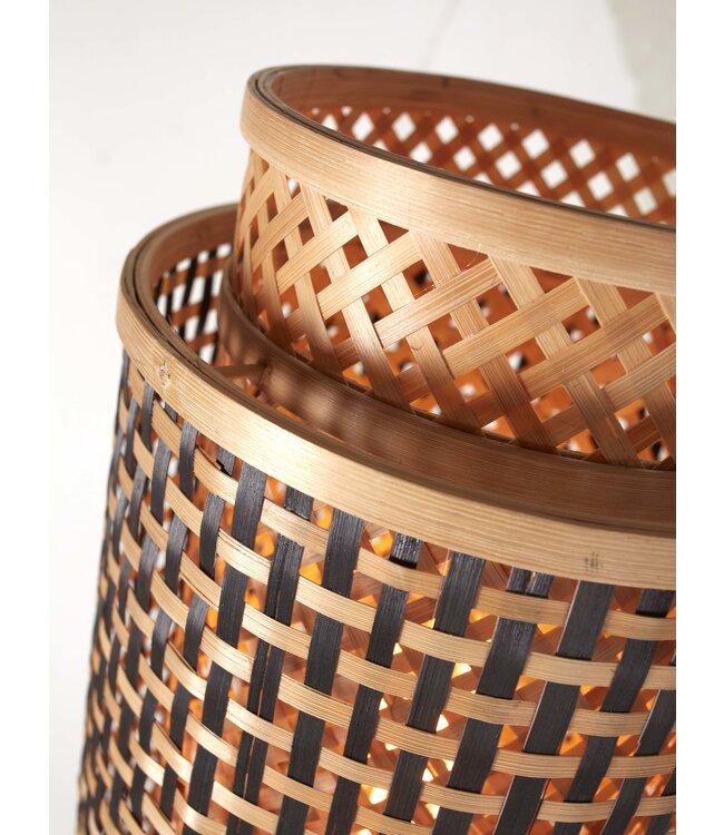 Vloerlamp Bhutan Small, recht model in bamboe zwart in 3 maten