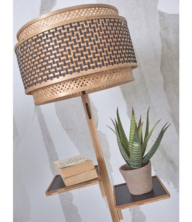 Vloerlamp Bhutan bamboe met plankjes