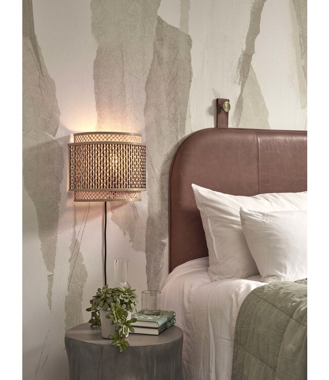 Wandlamp Bhutan bamboe halfrond
