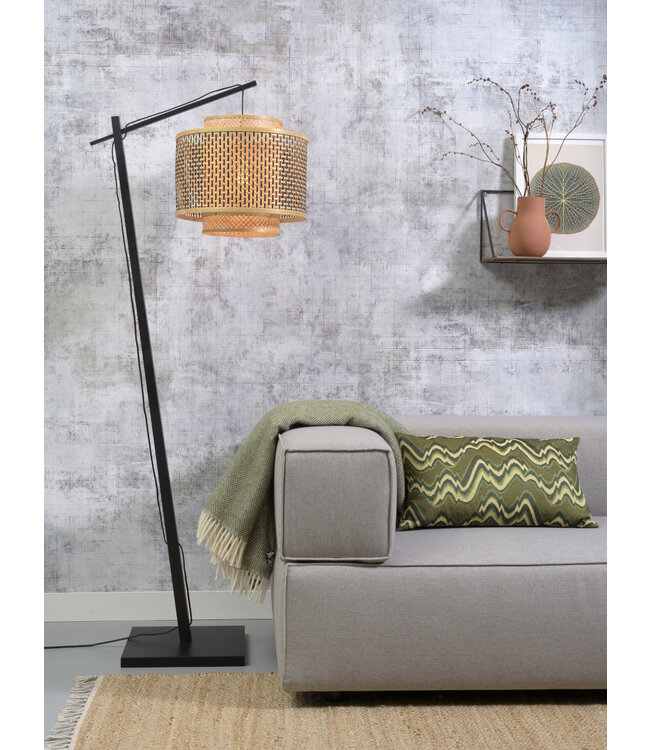 Vloerlamp Bhutan bamboe met korte arm, in 3 maten