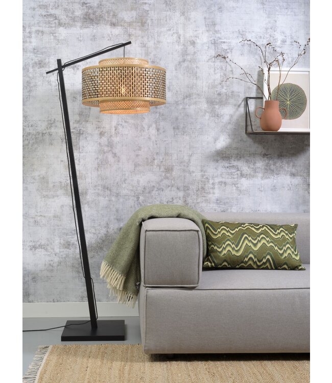 Vloerlamp Bhutan bamboe met korte arm, in 3 maten