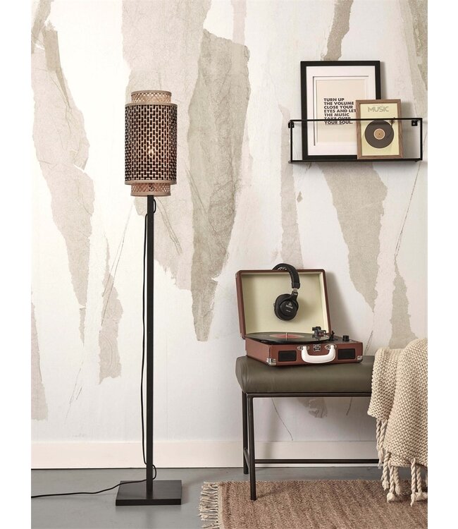 Vloerlamp Bhutan Small, recht model in bamboe zwart in 3 maten