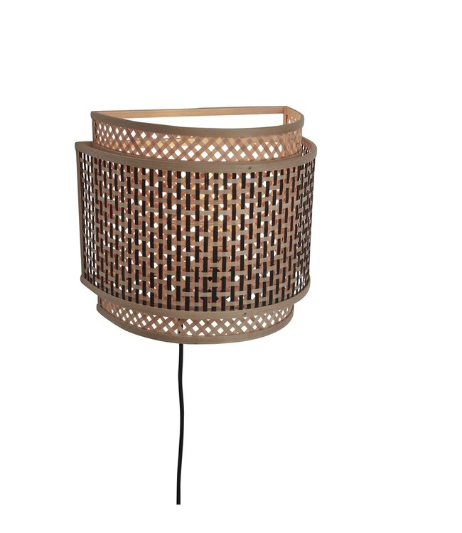 Wandlamp Bhutan bamboe halfrond