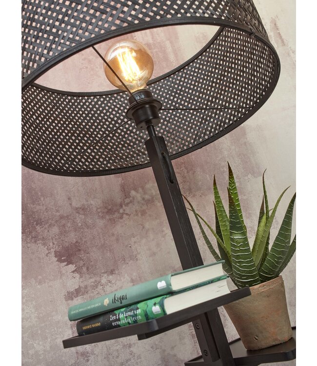 Good&Mojo vloerlamp Java bamboe zwart met plankjes