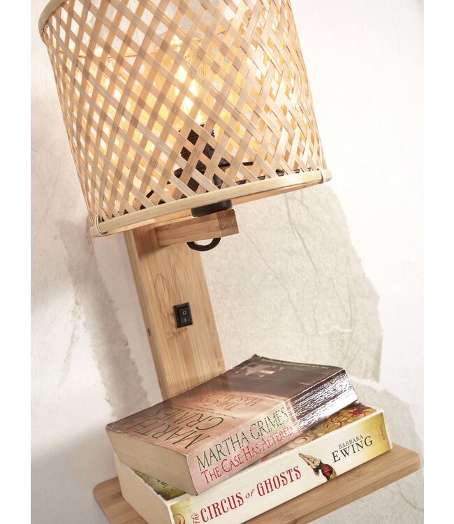Wandlamp Java bamboe naturel met plank