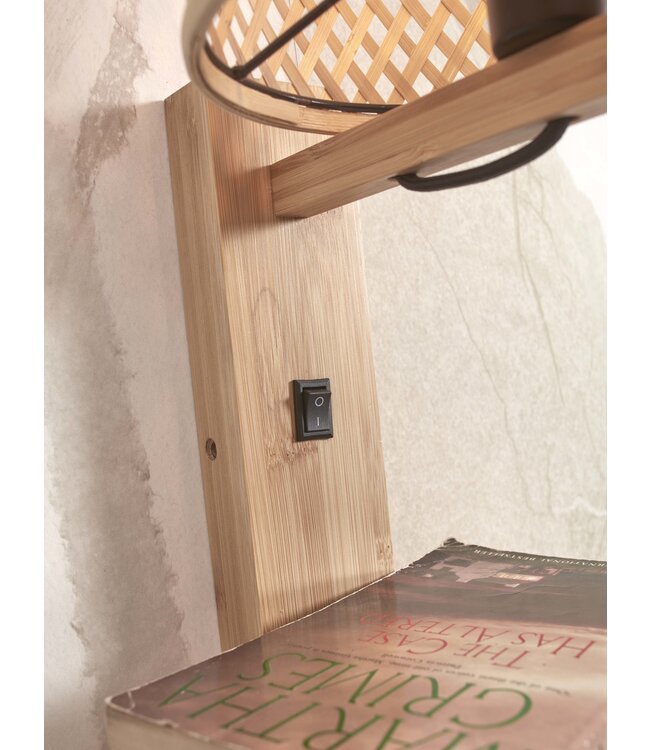 Wandlamp Java bamboe naturel met plank