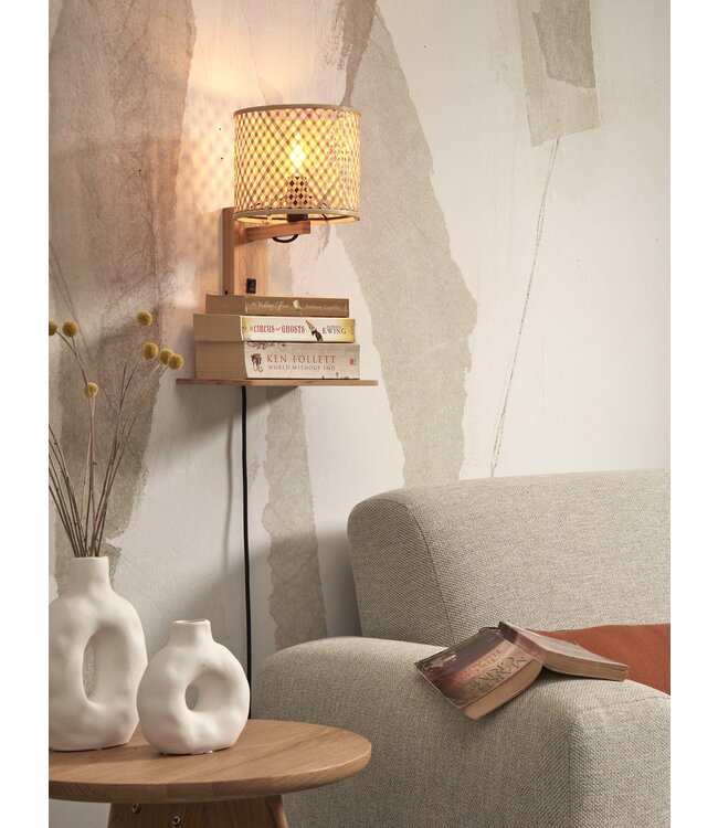 Wandlamp Java bamboe naturel met plank