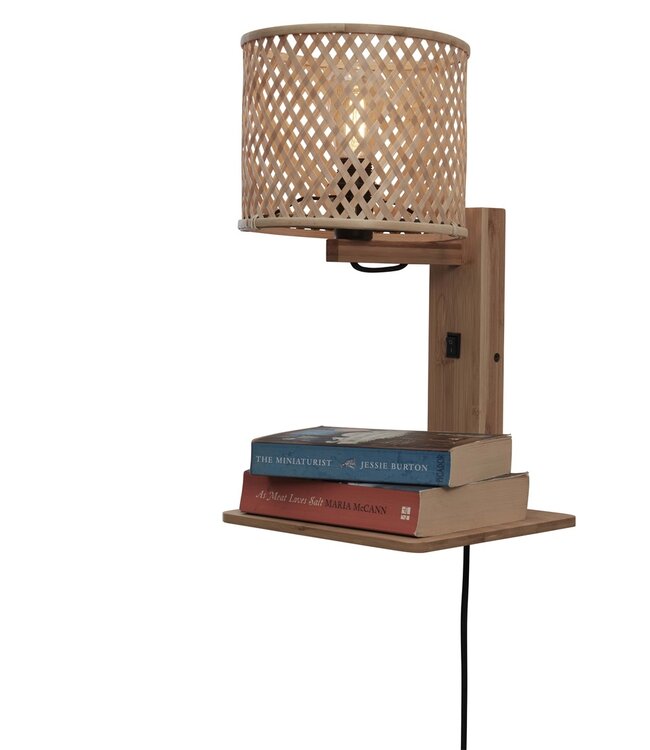 Wandlamp Java bamboe naturel met plank