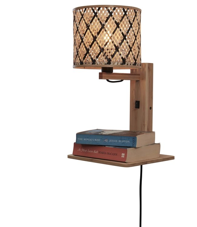 Wandlamp Java bamboe naturel met plank