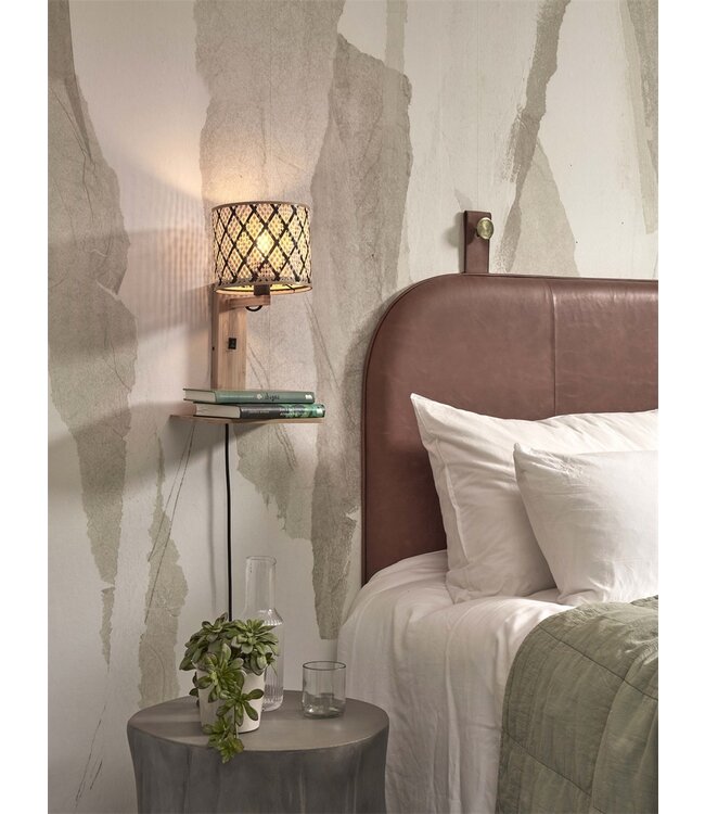 Wandlamp Java bamboe naturel met plank