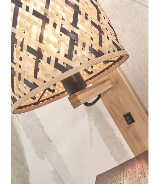 Wandlamp Java bamboe naturel met plank