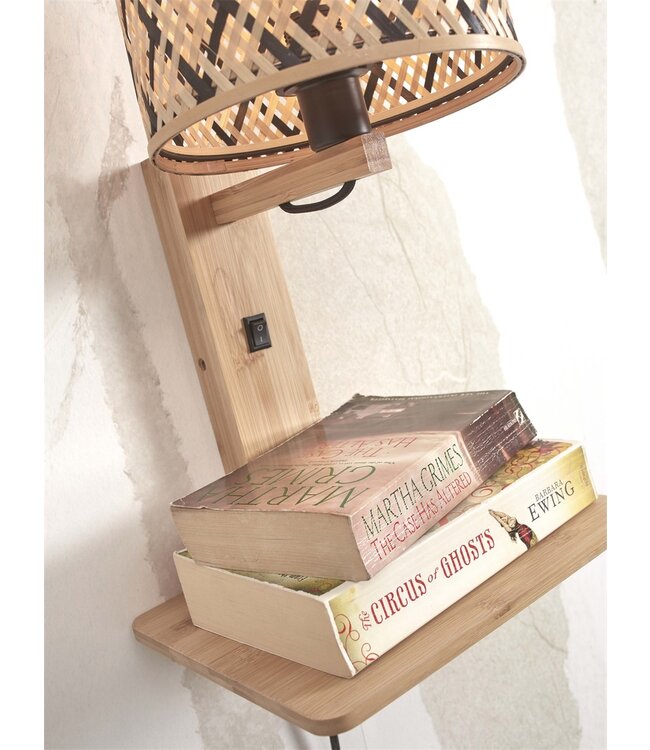 Wandlamp Java bamboe naturel met plank