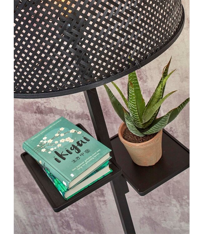Good&Mojo vloerlamp Java bamboe zwart met plankjes