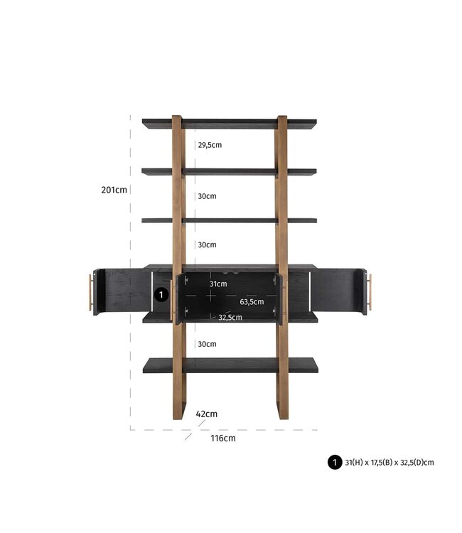Richmond Interiors Wandkast Cambon 4-deuren 4-planken (Dark coffee)