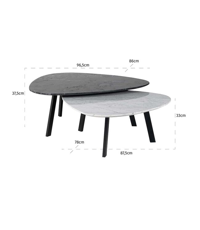 Richmond Interiors Salontafel Trocadero set van 2 (Black/white)