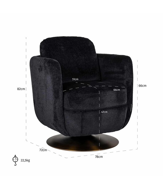 Draaifauteuil Turner black chenille (Bergen 809 black chenille)
